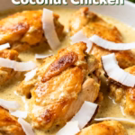 image of chicken breasts or thighs coconut milk onion garlic ginger jalapeno tomatoes lemon juice cumin turmeric coriander cayenne cilantro parsley lime bell pepper white marble kitchen counter healthy clear glass bowls rustic brown wooden kitchen sets soft diffuse daylight