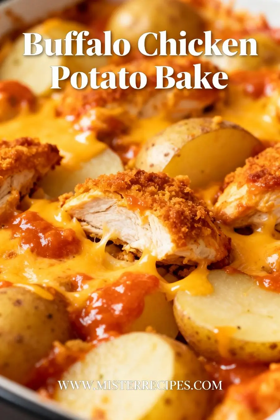 image of a top down mise en place shot showing russet diced potatoes cubed chicken breast buffalo sauce shredded cheddar cheese shredded monterey jack cheese and crumbled bacon arranged on a white marble kitchen counter with healthy clear glass bowls and rustic brown wooden kitchen sets under soft diffuse daylight