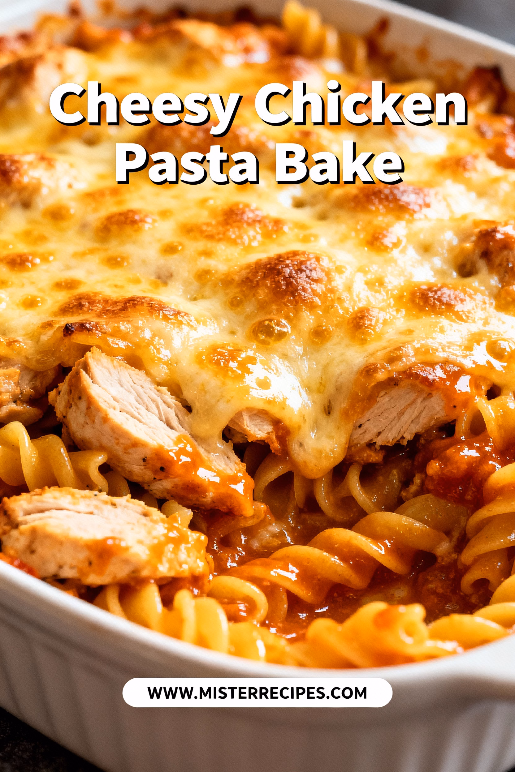 image of fresh chicken breast penne pasta shredded cheddar mozzarella parmesan butter onion garlic flour milk heavy cream sour cream tomato paste diced tomatoes Italian seasoning bacon broccoli mushrooms spinach red pepper flakes breadcrumbs arranged on white marble counter with clear glass bowls and rustic brown wooden kitchen sets under soft diffuse daylight