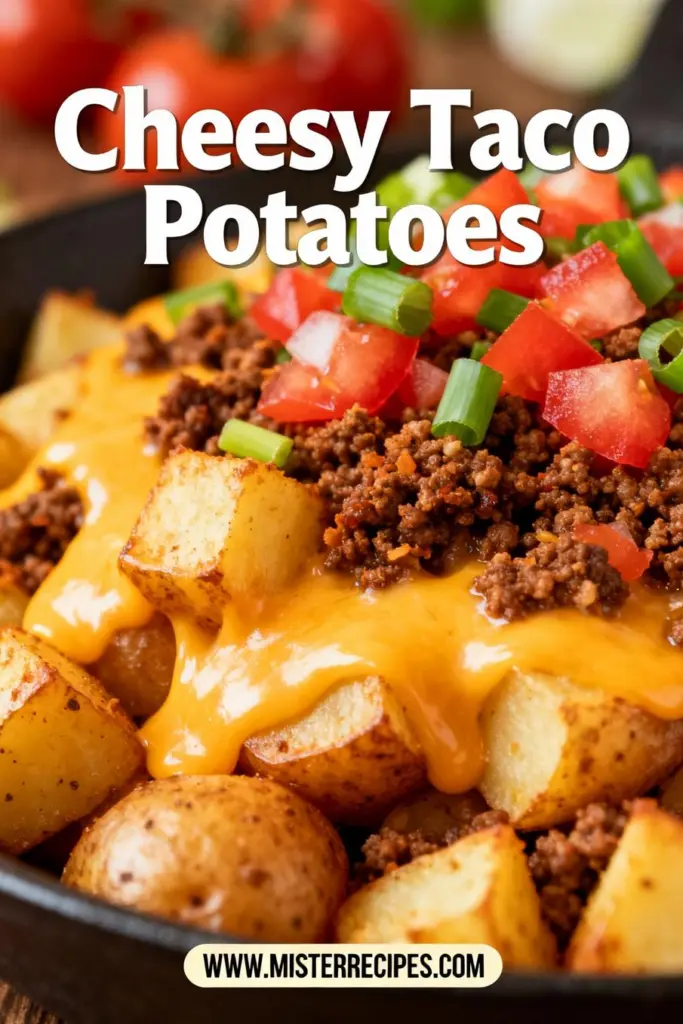 image of Ground Beef Potatoes Taco Seasoning Shredded Cheese Diced Tomatoes with Green Chiles Onions Garlic Olive Oil Tomato Sauce Fire Roasted Tomatoes Jalapenos Bell Peppers Cilantro Sour Cream Salsa Green Onions Black Beans Corn Poblano Peppers Enchilada Sauce Queso Dip arranged on a white marble kitchen counter with healthy clear glass bowls and rustic brown wooden kitchen sets under soft diffuse daylight