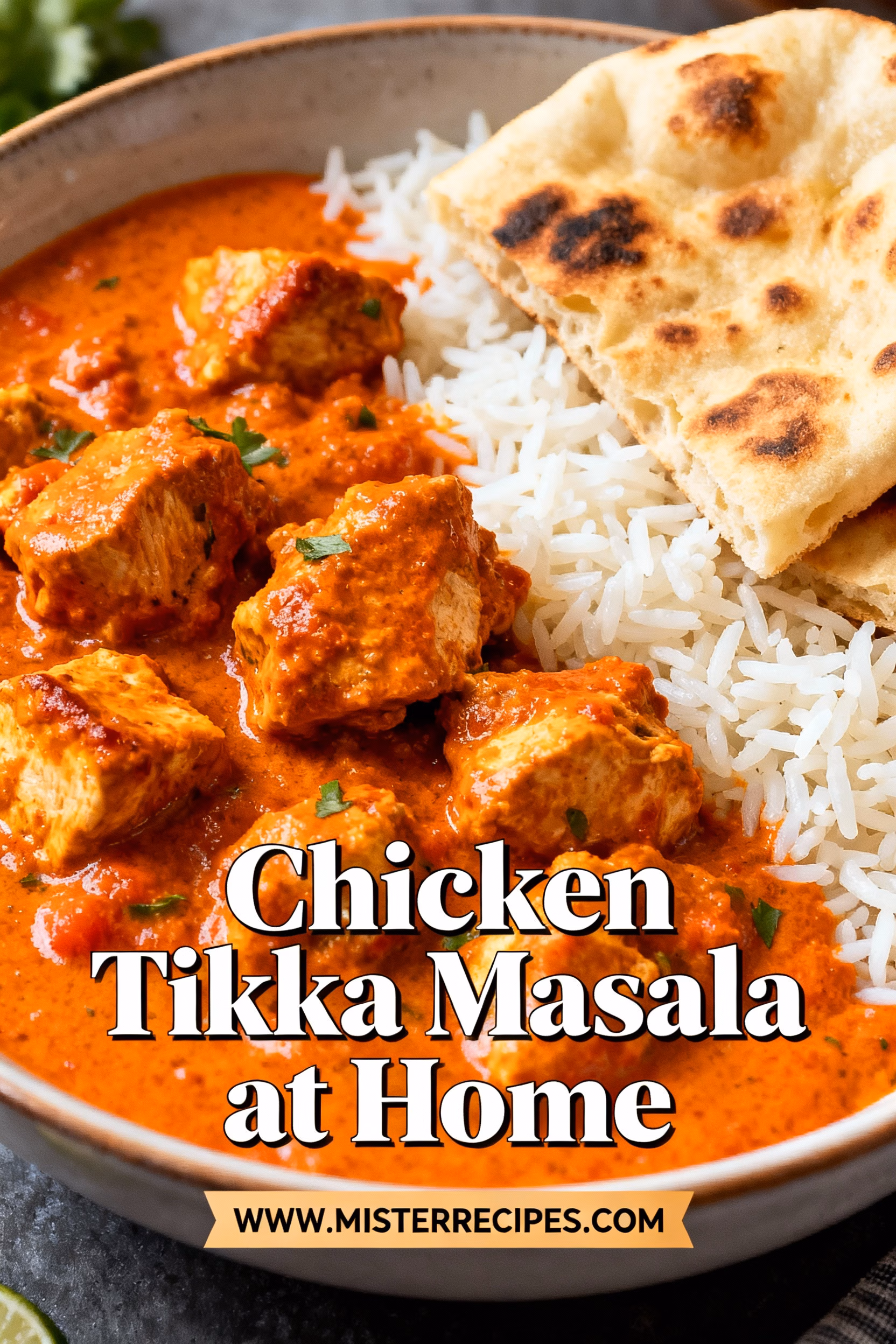 image of Chicken Tikka Masala at Home ingredients arranged in clear glass bowls on white marble countertop fresh chicken breasts plain yogurt tomato puree onions garlic ginger heavy cream spices garam masala turmeric paprika cinnamon brown sugar fresh cilantro basmati rice rustic wooden utensils soft daylight