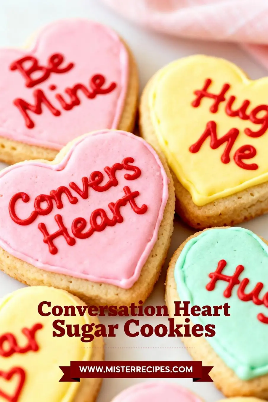 image of unsalted butter granulated sugar all purpose flour eggs vanilla extract baking soda baking powder cream of tartar conversation heart candies crushed confectioners sugar meringue powder salt sprinkles almond extract white chocolate food coloring