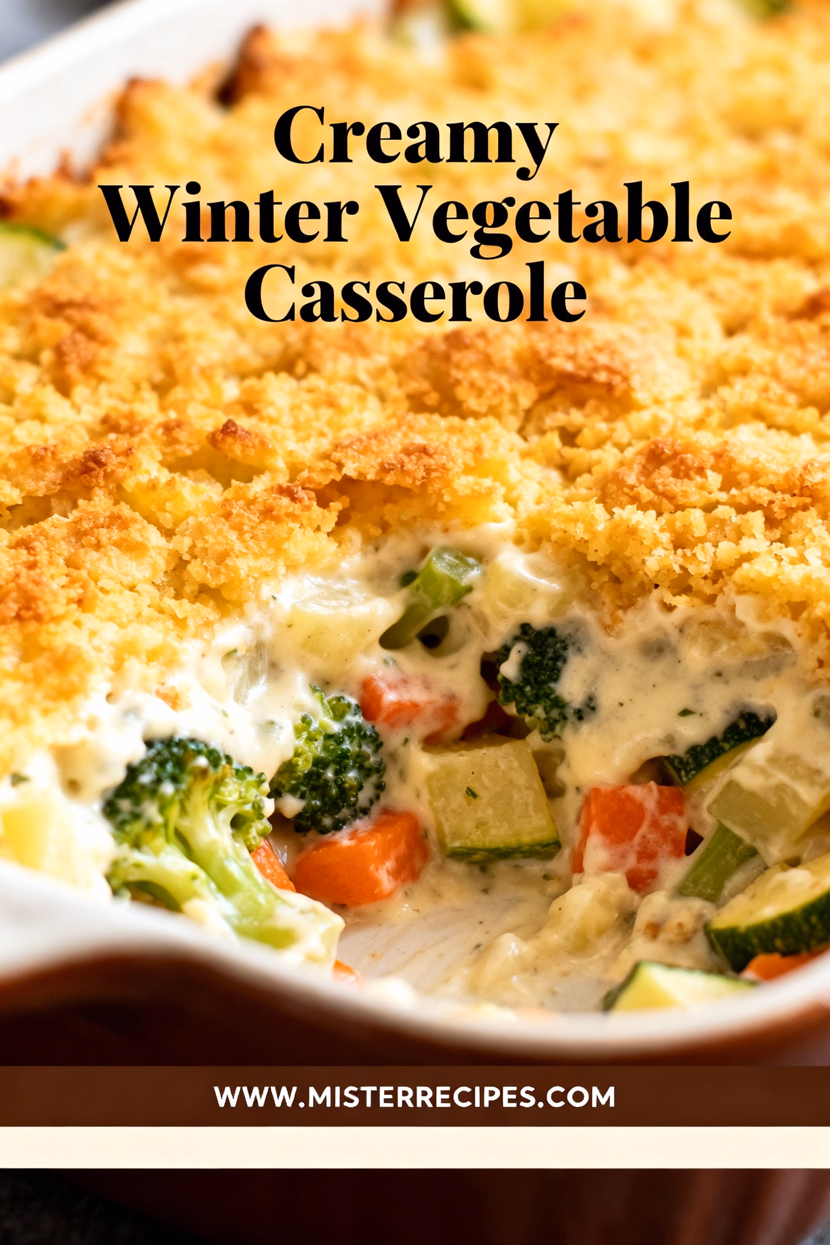 image of mixed winter vegetables carrots parsnips turnip rutabaga celery root potatoes sweet potatoes squash butternut acorn spaghetti squash cruciferous vegetables broccoli cauliflower brussels sprouts alliums onion garlic leeks cream heavy cream oat milk creamy binder cream of mushroom soup condensed soup cauliflower sauce cheese cheddar swiss mozzarella vegan cheese butter oil flour cornstarch breadcrumbs panko topping Italian seasoning mixed dried herbs fresh herbs thyme rosemary nutmeg chili powder salt black pepper arranged on white marble kitchen counter with clear glass bowls and rustic brown wooden kitchen sets under soft diffuse daylight