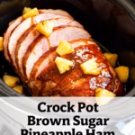 image of Mise en place top down shot pre cooked spiral ham brown sugar pineapple chunks undrained honey maple syrup dijon mustard garlic powder ground cloves cinnamon nutmeg ginger on a white marble counter with clear glass bowls and rustic brown wooden kitchen sets soft diffuse daylight realistic photo