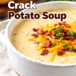 image of A realistic top down mise en place shot of all ingredients for creamy crock pot crack potato soup arranged on a white marble kitchen counter Ingredients include sliced raw potatoes shredded sharp cheddar cheese crispy bacon bits ranch seasoning mix chicken broth and sliced green onions Ingredients are displayed in clear glass bowls and rustic brown wooden kitchen sets The scene is lit with soft diffuse daylight