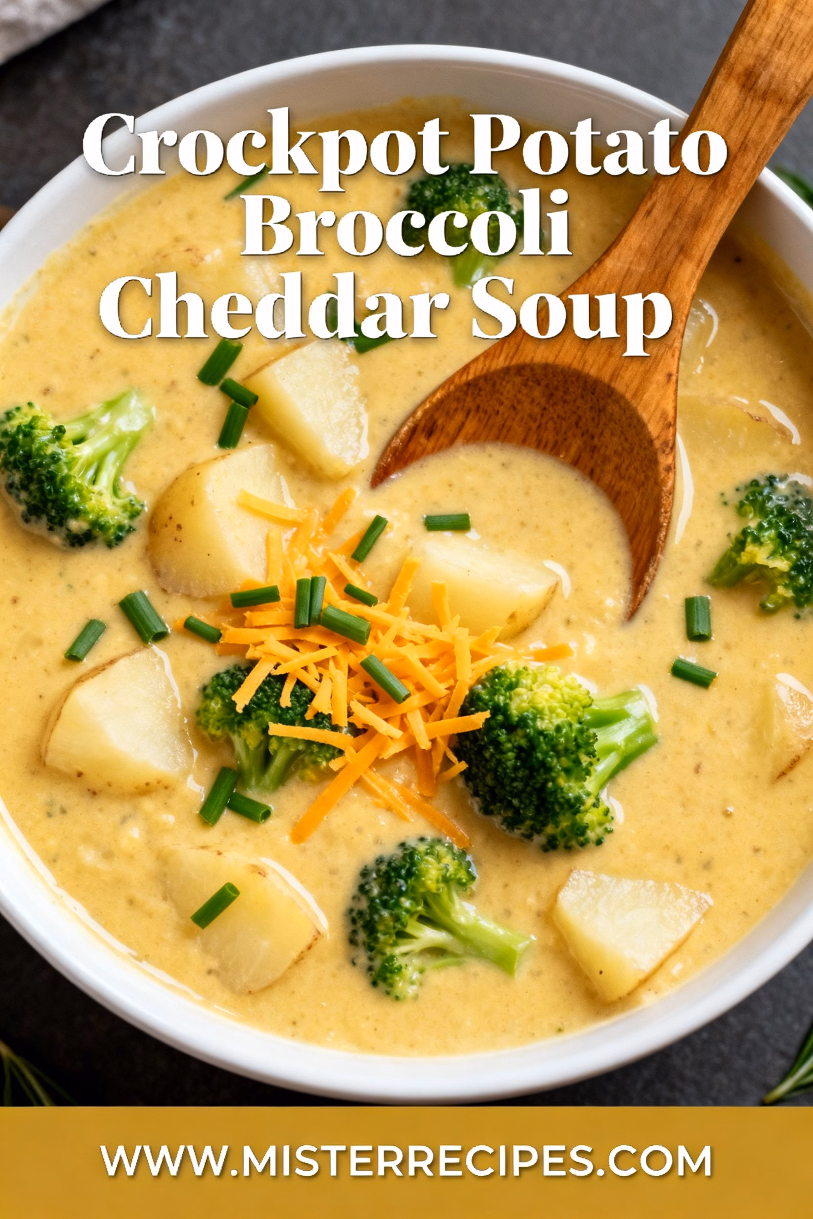 image of A photorealistic top down mise en place of raw ingredients for Crockpot Potato Broccoli Cheddar Soup on a white marble kitchen counter Ingredients include russet potatoes frozen broccoli florets sharp cheddar cheese cream cheese chicken broth onion garlic butter cream milk hash browns carrots celery salt pepper bay leaf all arranged in clear glass bowls and on rustic wooden cutting boards Soft diffuse daylight studio photography super detailed hyperrealistic