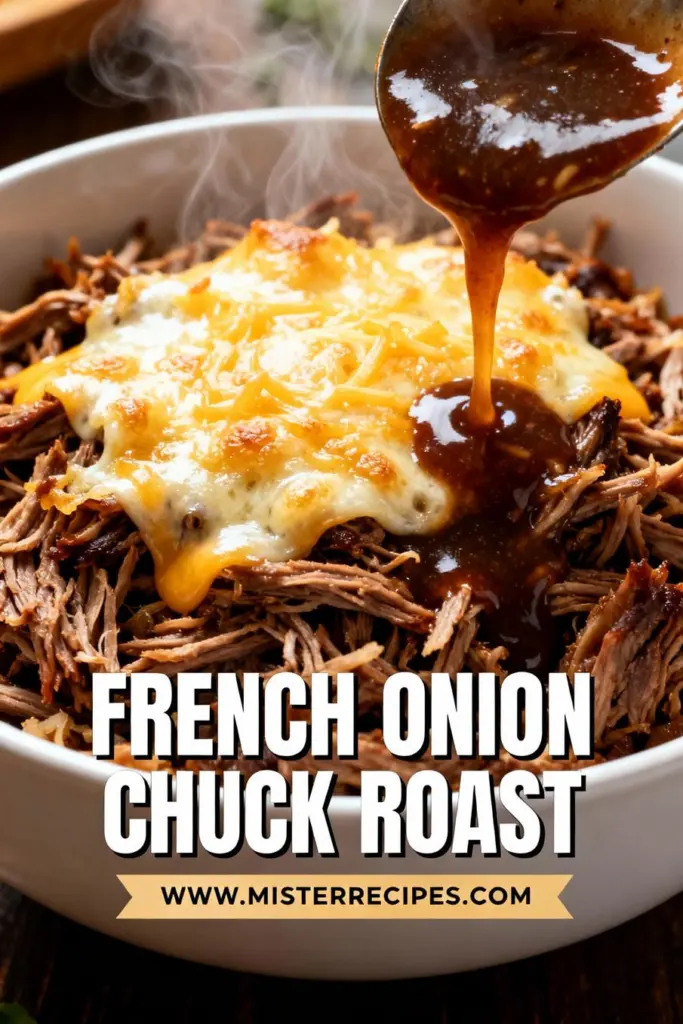 image of Mise en place shot featuring a raw chuck roast whole yellow onions beef broth butter garlic thyme worcestershire sauce bay leaves gruyere cheese white wine flour arranged on a white marble kitchen counter with clear glass bowls and rustic wooden utensils under soft diffuse daylight