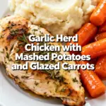 image of a realistic top down mise en place shot showing the fresh ingredients arranged on a white marble kitchen counter with healthy clear glass bowls and rustic brown wooden kitchen sets under soft diffuse daylight featuring chicken thighs chicken breasts russet potatoes yukon gold potatoes carrots garlic butter olive oil fresh thyme lemon juice lemon zest dijon mustard whole grain mustard chicken stock white wine milk cream cream cheese salt black pepper honey brown sugar shallot fresh parsley fresh rosemary