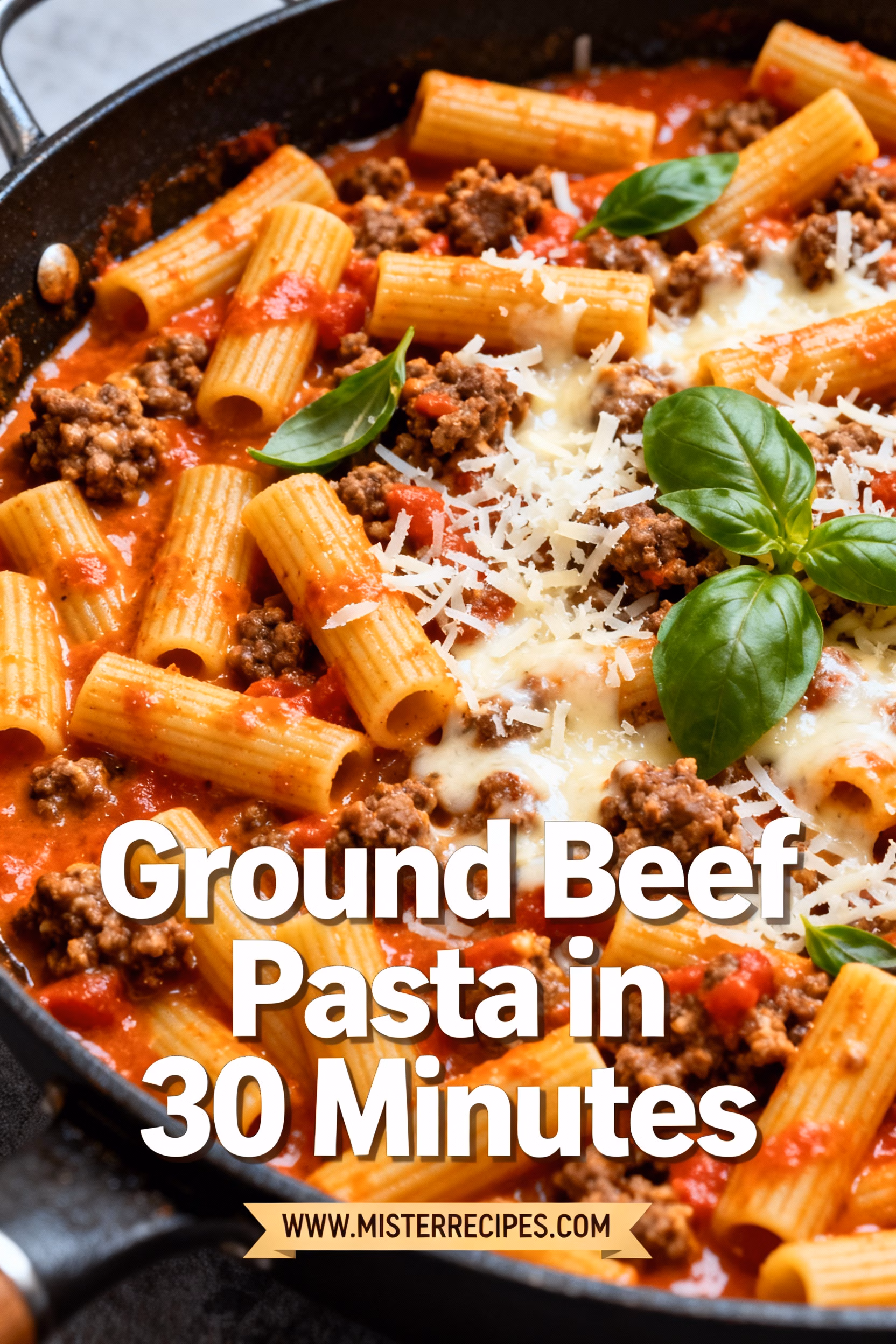 image of fresh ground beef raw pasta penne onion garlic canned tomatoes tomato paste olive oil Italian seasoning parmesan cheese heavy cream fresh basil parsley arranged on white marble kitchen counter with clear glass bowls and rustic brown wooden kitchen sets under soft diffuse daylight