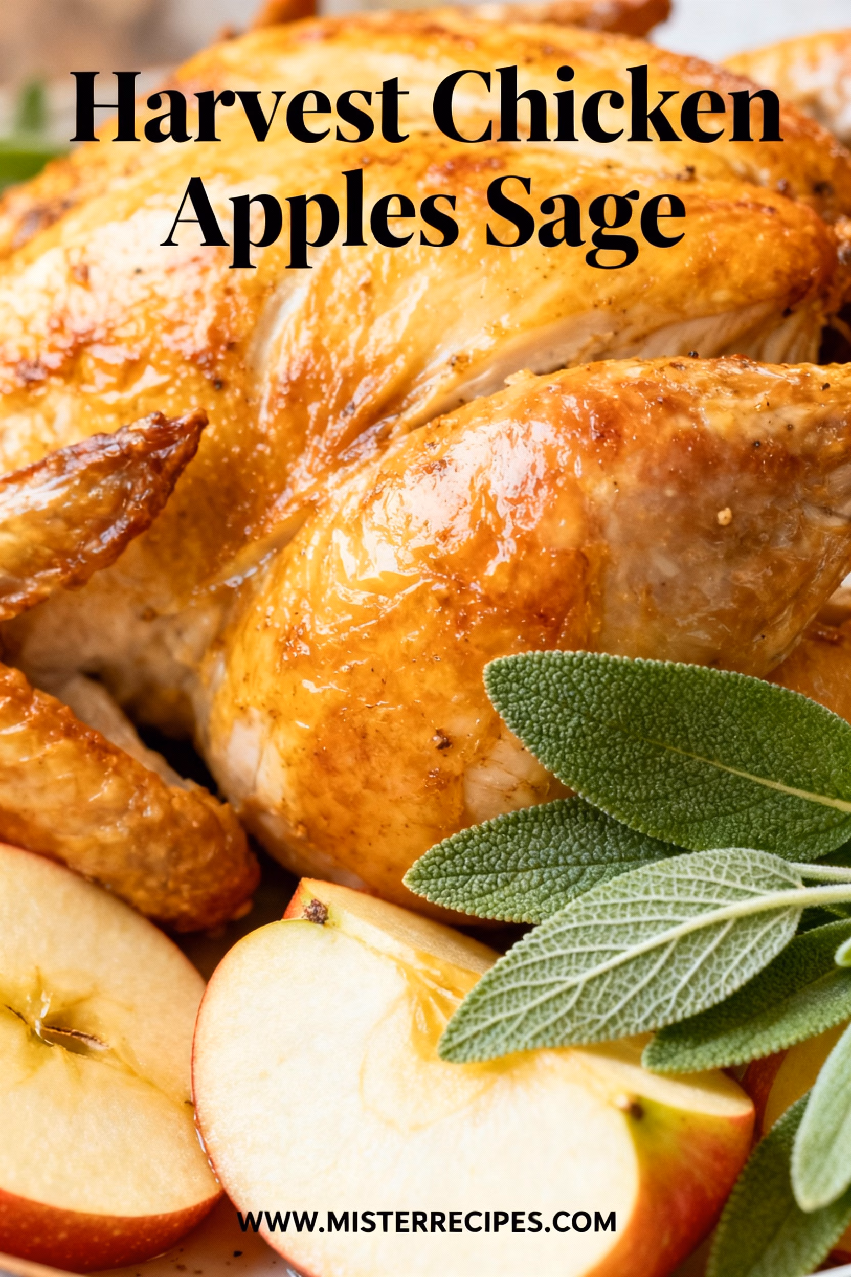 image of realistic top down mise en place shot showing bone in skin on chicken thighs whole roasting chicken breasts honeycrisp apples fuji apples gala apples granny smith apples fresh sage butter olive oil garlic fresh thyme fresh rosemary red onions yellow onions potatoes sweet potatoes carrots brussels sprouts apple cider white wine chicken stock shallots lemons limes red grapes fresh parsley salt pepper arranged on white marble kitchen counter with clear glass bowls rustic brown wooden boards under soft diffuse daylight