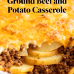 image of realistic top down mise en place shot showing fresh ground beef potatoes onion garlic cheddar cheese cream of mushroom soup milk mushrooms bell peppers thyme paprika ground turkey sweet potatoes tomato sauce arranged on a white marble kitchen counter with clear glass bowls and rustic brown wooden kitchen sets under soft diffuse daylight