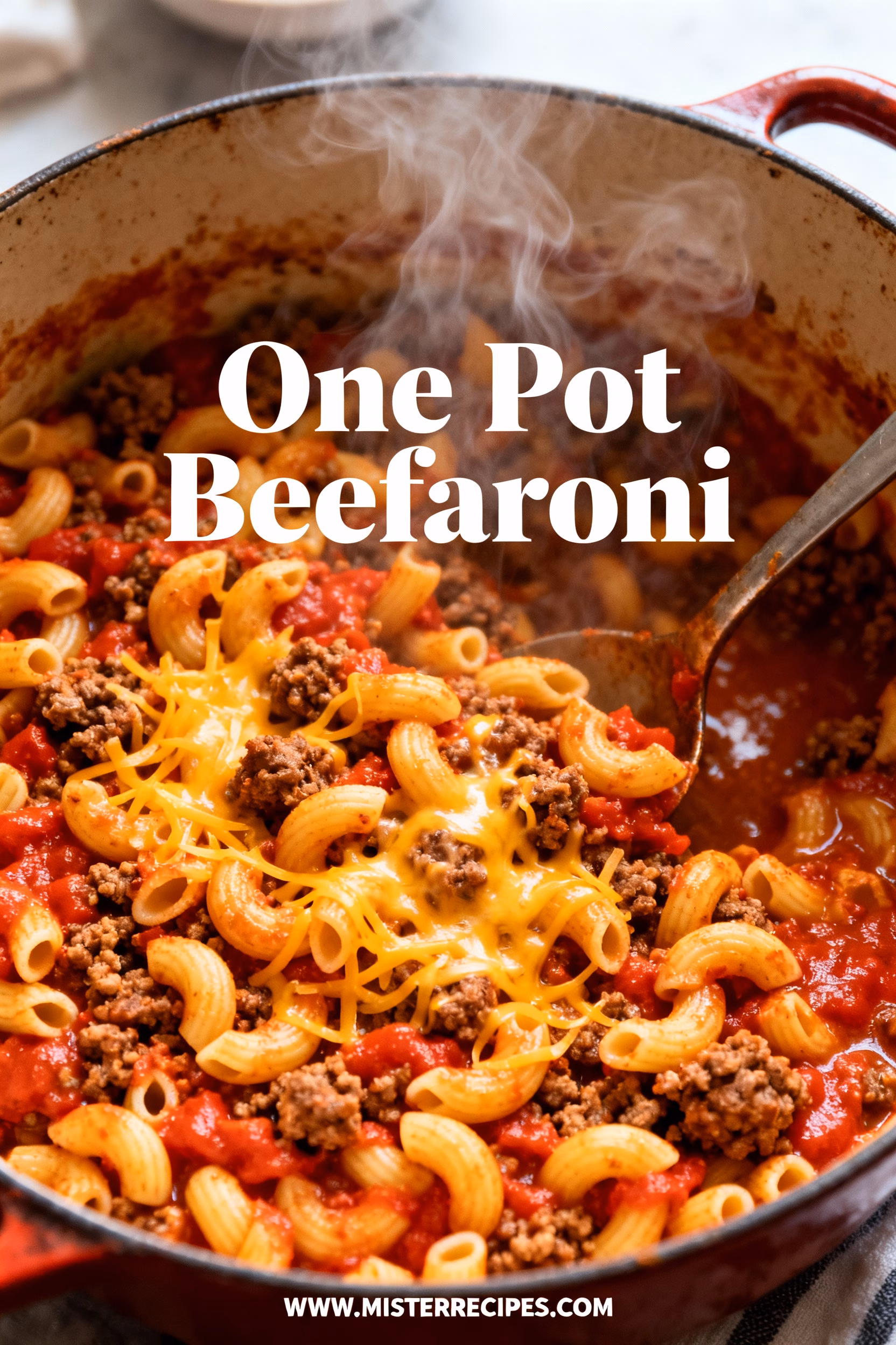 image of realistic top down mise en place shot showing fresh ingredients arranged on a white marble kitchen counter with healthy clear glass bowls and rustic brown wooden kitchen sets under soft diffuse daylight ingredients include ground beef elbow macaroni tomato sauce onion garlic beef broth tomato paste heavy cream cheddar cheese bell peppers mushrooms