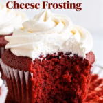 image of flour sugar cocoa powder buttermilk red food coloring butter eggs baking soda vinegar salt vanilla extract vegetable oil cream cheese powdered sugar butter vanilla hot water soured milk clear glass bowls and rustic brown wooden kitchen sets on a white marble kitchen counter under soft diffuse daylight