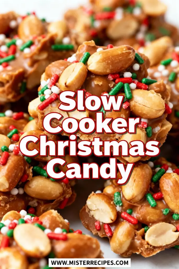 image of realistic top down mise en place shot ingredients for slow cooker christmas candy on white marble counter clear glass bowls and rustic brown wooden sets soft diffuse daylight almond bark vanilla chocolate peanuts dry roasted salted chocolate chips semi sweet dark pecans creamy peanut butter german sweet chocolate christmas sprinkles