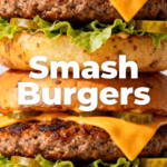 image of fresh ground beef patties american cheese slices toasted brioche buns butter lettuce sliced tomatoes dill pickles sliced onions burger sauce bowls salt pepper vegetable oil on white marble kitchen counter with clear glass bowls and rustic brown wooden kitchen sets under soft diffuse daylight