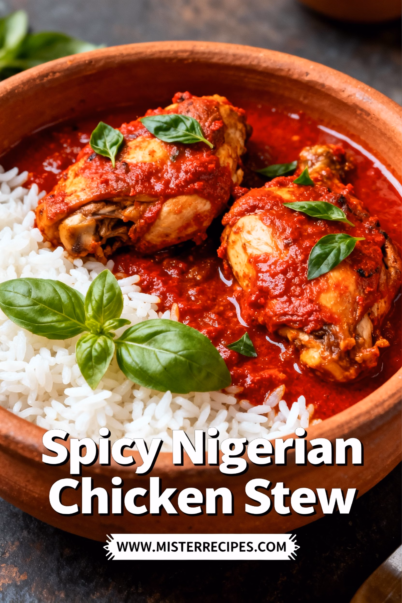 image of fresh chicken pieces red bell peppers scotch bonnet peppers roma tomatoes onions garlic ginger chicken stock vegetable oil bay leaves curry powder thyme arranged on white marble counter in clear glass bowls rustic brown wooden kitchen sets soft diffuse daylight