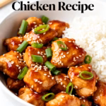 image of fresh chicken breast thai sweet chili sauce garlic ginger soy sauce vegetable oil cornstarch salt black pepper honey rice vinegar sesame oil green onions sesame seeds red pepper flakes bell peppers onion carrots arranged on white marble kitchen counter with healthy clear glass bowls and rustic brown wooden kitchen sets under soft diffuse daylight