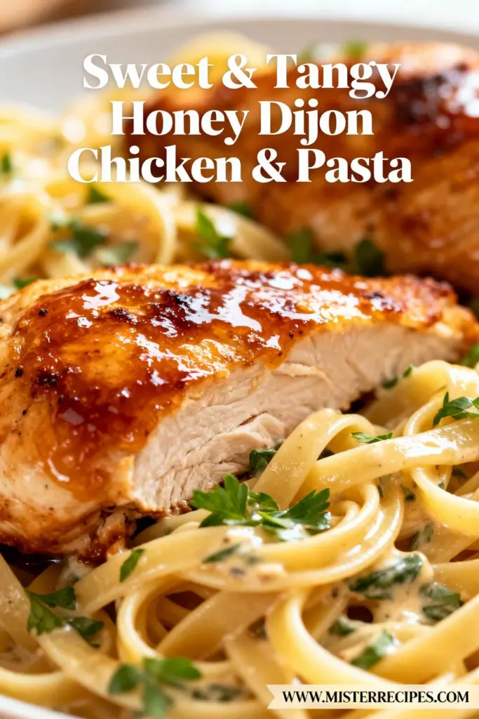 image of chicken breasts chicken thighs honey dijon mustard pasta tubetti rigatoni rotini butter heavy cream olive oil garlic onion salt pepper chicken broth white wine vinegar lemon juice Italian seasoning rosemary thyme parsley paprika garlic powder whole grain mustard wholegrain mustard apple cider vinegar soy sauce ginger orange juice sesame seeds arranged on a white marble kitchen counter with healthy clear glass bowls and rustic brown wooden kitchen sets under soft diffuse daylight