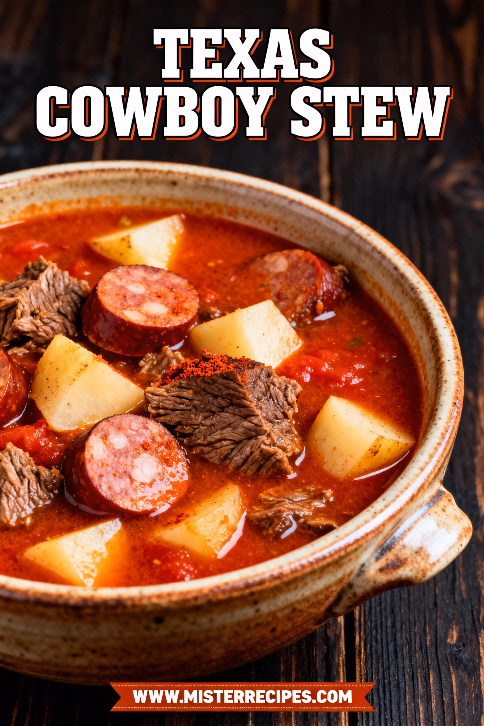 image of fresh ground beef smoked sausage diced tomatoes with green chiles Yukon Gold potatoes pinto beans corn beef broth onion garlic green bell pepper chili powder cumin paprika