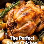 image of fresh whole chicken lemon garlic rosemary thyme potatoes carrots olive oil salt pepper arranged on white marble countertop with clear glass bowls rustic wooden kitchen sets soft daylight