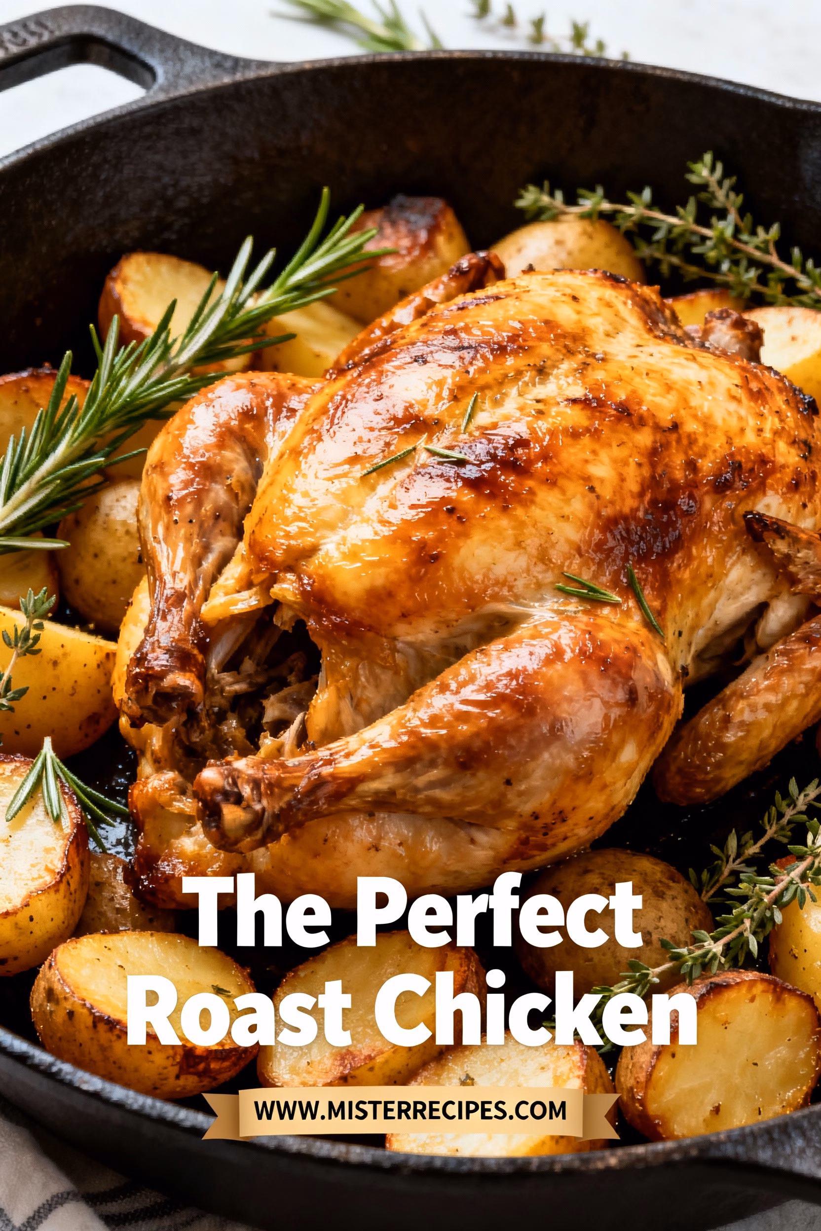 image of fresh whole chicken lemon garlic rosemary thyme potatoes carrots olive oil salt pepper arranged on white marble countertop with clear glass bowls rustic wooden kitchen sets soft daylight