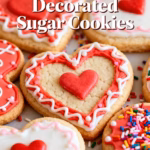 image of all purpose flour granulated sugar unsalted butter eggs baking powder salt vanilla extract sour cream half and half almond extract powdered sugar meringue powder water light corn syrup gel food coloring sprinkles chocolate hearts