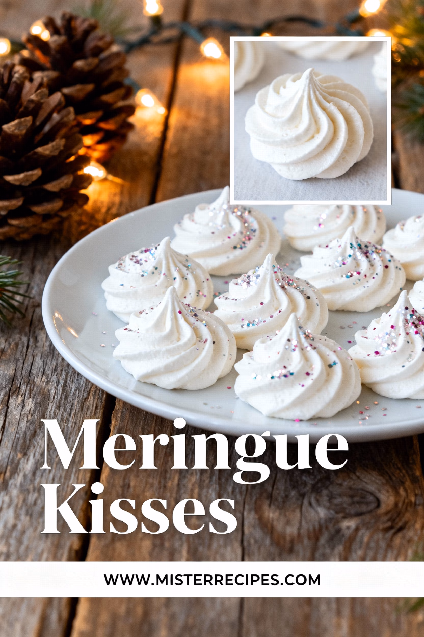 ingredients image of a minimalist and bright overhead shot of egg whites granulated sugar cream of tartar and vanilla extract arranged aesthetically on a light colored wooden background