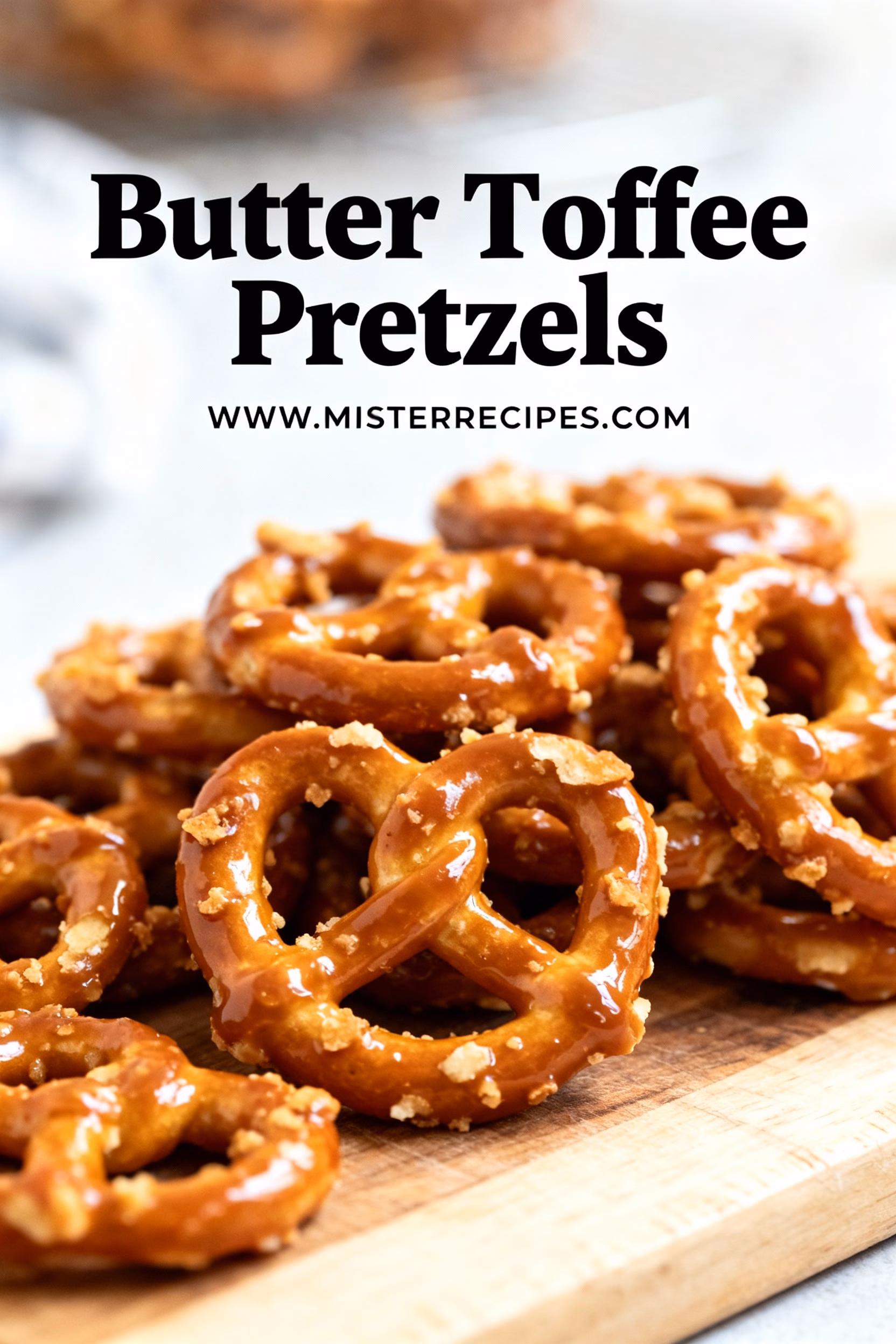 image of mini pretzel twists butter brown sugar light corn syrup vanilla extract baking soda sea salt heath toffee bits roasted peanuts chocolate drizzle arranged on a white marble kitchen counter with clear glass bowls and rustic wooden kitchen sets under soft diffuse daylight