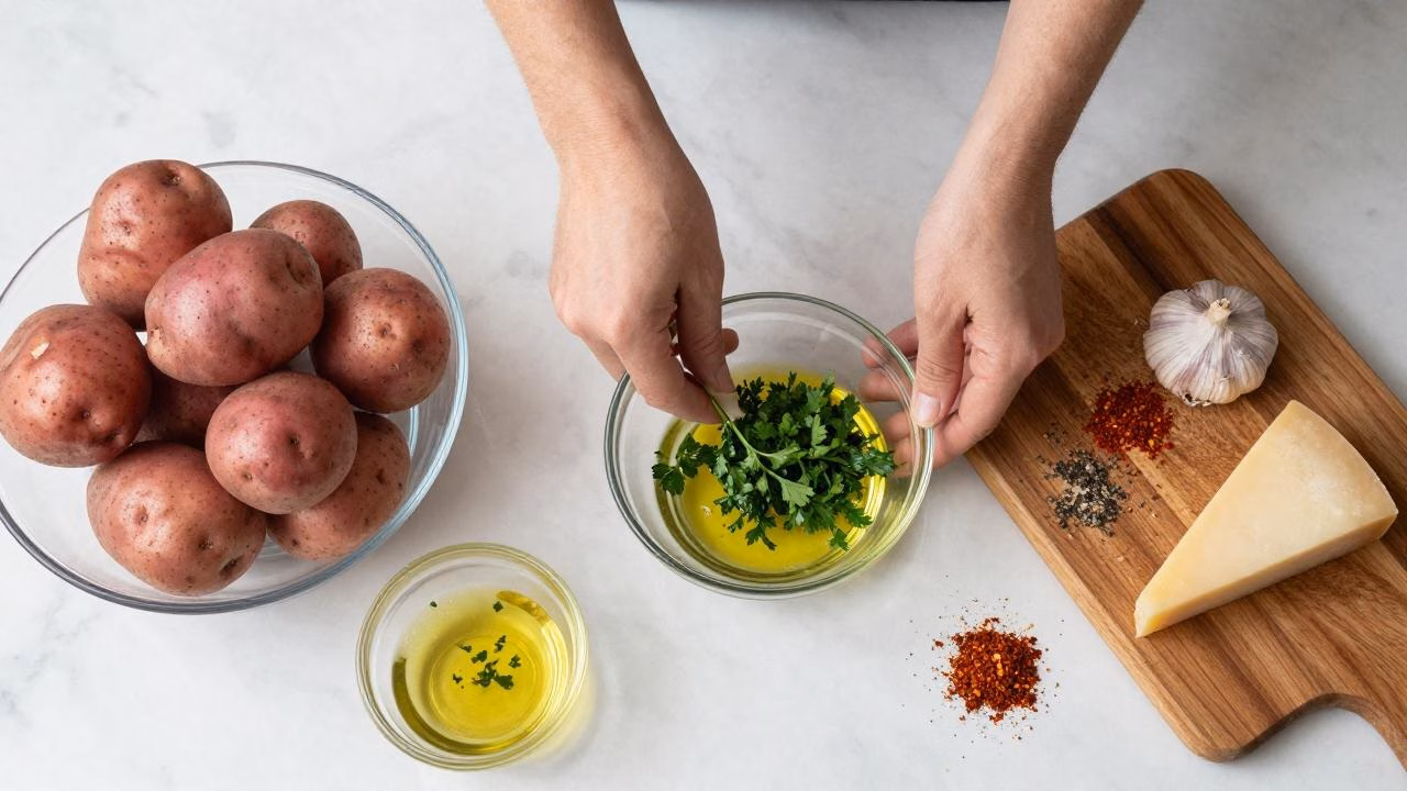Crispy Air Fryer Garlic Parmesan Potatoes! Easy Side Dish
