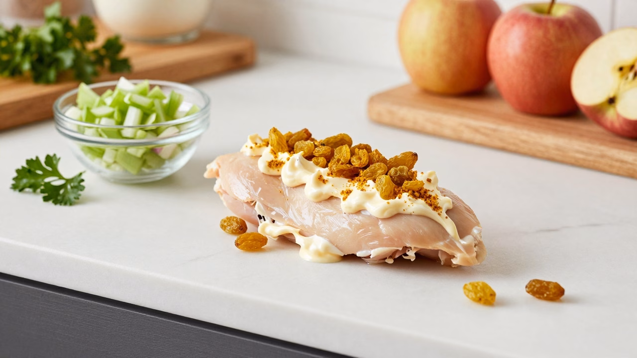 Creamy Curry Chicken Salad with Apples and Raisins - Quick Lunch Recipe