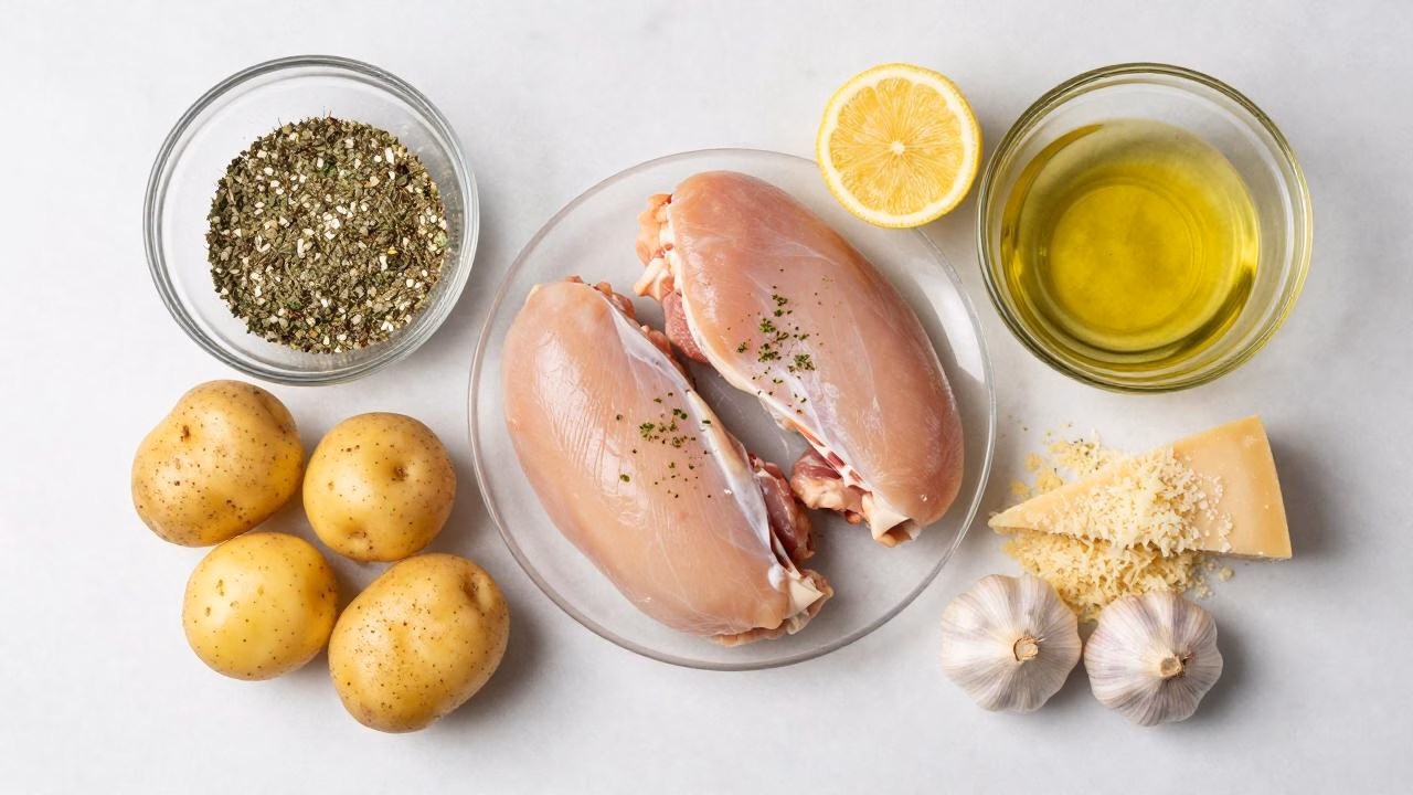 30-Minute Sheet Pan Garlic Parmesan Chicken and Potatoes Recipe