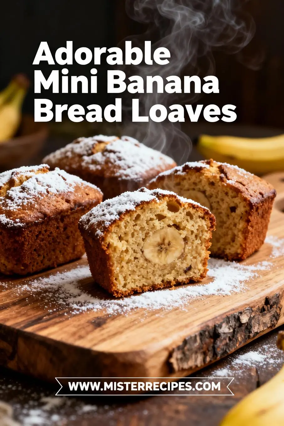 image of ripe bananas all purpose flour baking soda salt butter brown sugar eggs vanilla extract milk sour cream chocolate chips walnuts arranged top down mise en place white marble kitchen counter clear glass bowls rustic brown wooden kitchen sets soft diffuse daylight