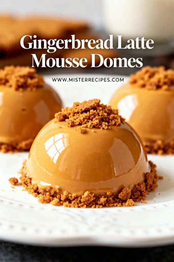 image of heavy cream whole milk white chocolate chips instant espresso powder gingerbread spice gelatin granulated sugar ginger cookie crumbs melted butter mirror glaze gingerbread toppers arranged on a white marble kitchen counter with healthy clear glass bowls and rustic brown wooden kitchen sets under soft diffuse daylight