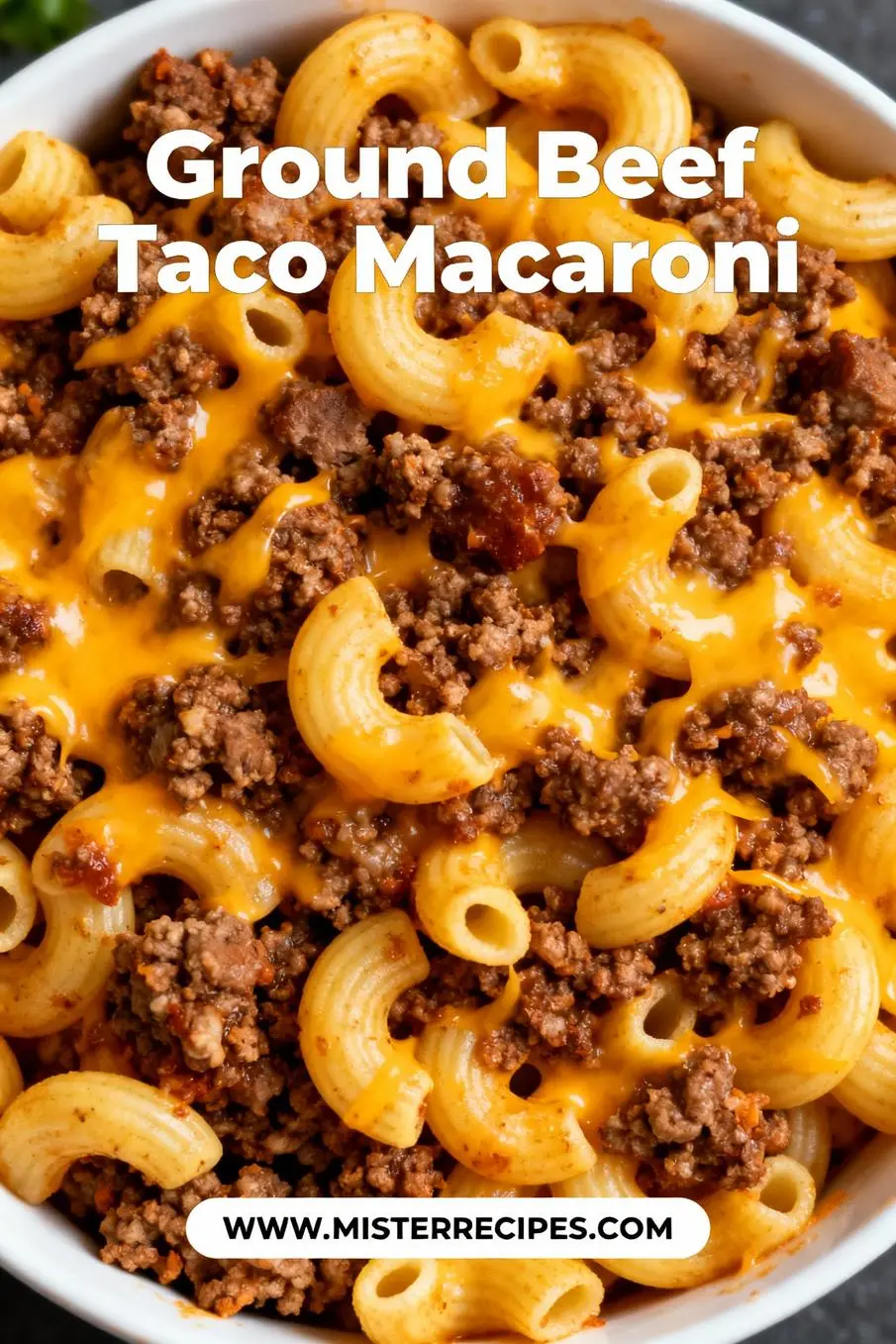 image of top down mise en place shot of fresh ground beef elbow macaroni taco seasoning onion bell pepper cheddar cheese Rotel tomatoes beef broth milk on white marble kitchen counter with clear glass bowls and rustic brown wooden kitchen sets soft diffuse daylight