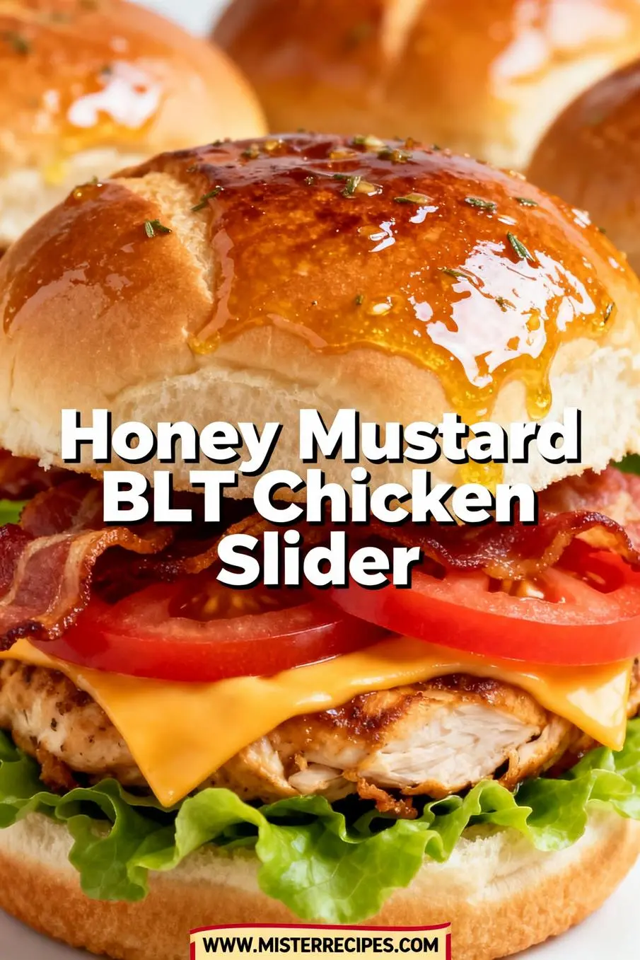 image of a realistic top down mise en place shot showing the fresh ingredients chicken tenders slider buns honey mustard bacon lettuce tomato colby jack cheese mayonnaise red onion arranged on a white marble kitchen counter with healthy clear glass bowls and rustic brown wooden kitchen sets under soft diffuse daylight