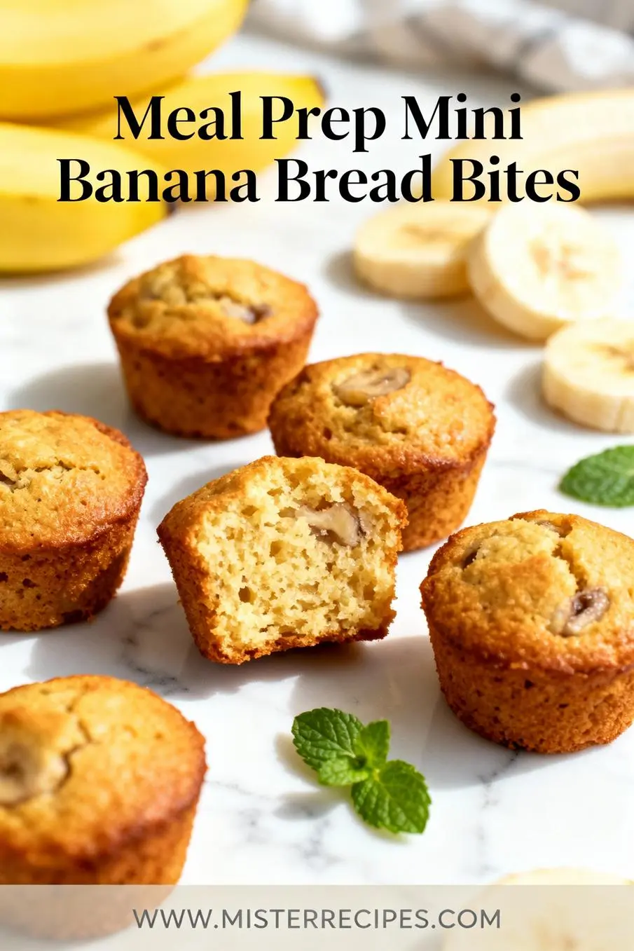 image of Ripe bananas all purpose flour rolled oats eggs granulated sugar baking soda butter vanilla extract salt cinnamon Greek yogurt chocolate chips walnuts in transparent bowls on white marble counter soft diffuse daylight