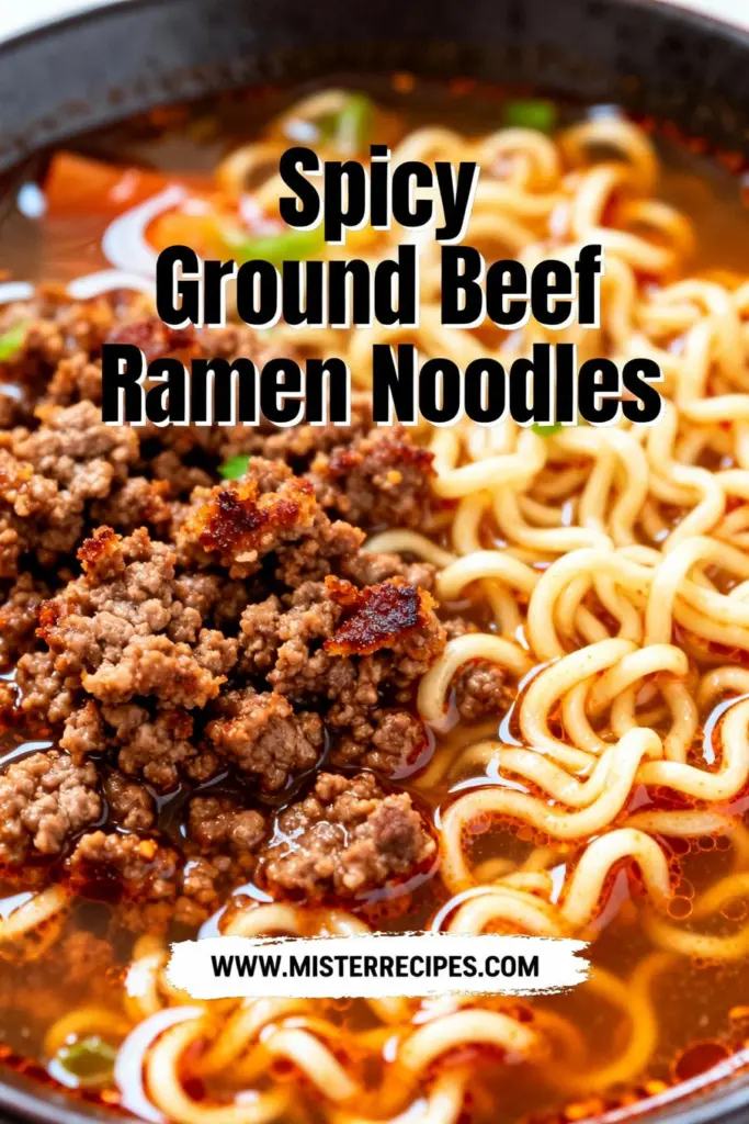 image of realistic top down mise en place shot showing fresh ingredients ground beef ramen noodles garlic ginger soy sauce sesame oil chili garlic sauce hoisin sauce peanut butter sweet chili sauce beef broth red bell pepper green onion shredded cabbage carrots mushrooms bean sprouts frozen stir fry mix arranged on a white marble kitchen counter with healthy clear glass bowls and rustic brown wooden kitchen sets under soft diffuse daylight