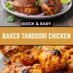 recipe image of chicken thighs drumsticks yogurt ginger garlic paste lemon juice tandoori masala garam masala turmeric cumin coriander chili powder oil food coloring kasuri methi butter for basting on a white marble kitchen counter with healthy clear glass bowls and rustic brown wooden kitchen sets under soft diffuse daylight