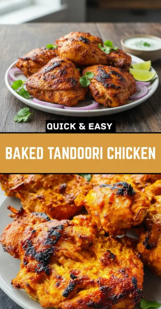 recipe image of chicken thighs drumsticks yogurt ginger garlic paste lemon juice tandoori masala garam masala turmeric cumin coriander chili powder oil food coloring kasuri methi butter for basting on a white marble kitchen counter with healthy clear glass bowls and rustic brown wooden kitchen sets under soft diffuse daylight