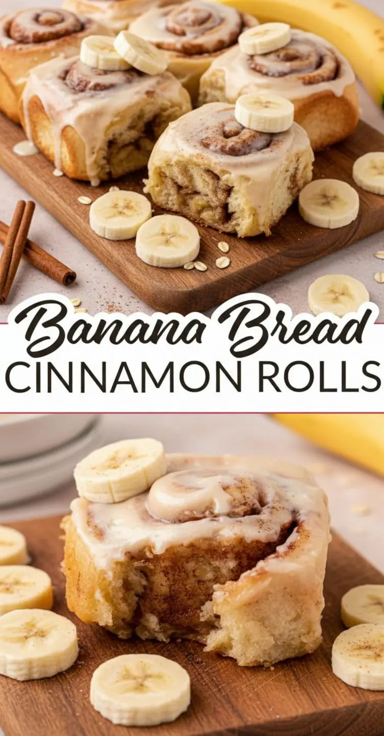 recipe image of Realistic top down mise en place shot ripe bananas flour yeast milk butter brown sugar cinnamon eggs salt sugar heavy cream powdered sugar arranged on a white marble kitchen counter healthy clear glass bowls rustic brown wooden kitchen sets soft diffuse daylight