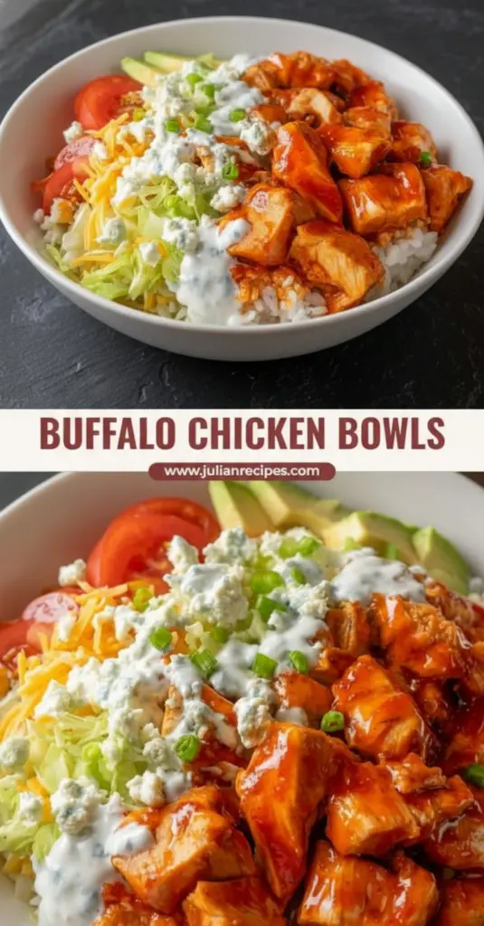 recipe image of a realistic top down mise en place shot showing the fresh ingredients chicken breasts chicken thighs buffalo sauce franks rice white brown cauliflower avocado oil garlic powder onion powder salt pepper broccoli carrots green onions red onion celery mixed greens avocado pickles jalape os cherry tomatoes blue cheese crumbles ranch dressing black beans cheddar cheese arranged on a white marble kitchen counter with healthy clear glass bowls and rustic brown wooden kitchen sets under soft diffuse daylight