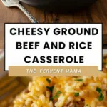 recipe image of fresh ground beef white rice cheddar cheese chopped onions minced garlic cream of mushroom soup milk sour cream butter beef broth sliced mushrooms diced bell peppers peas carrots corn ground turkey brown rice cream of chicken soup arranged on white marble countertop in clear glass bowls with rustic brown wooden kitchen sets under soft daylight