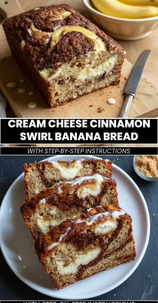 recipe image of A top down realistic mise en place shot showing the fresh ingredients for Cream Cheese Cinnamon Swirl Banana Bread arranged on a white marble kitchen counter with healthy clear glass bowls and rustic brown wooden kitchen sets under soft diffuse daylight Ingredients include ripe bananas flour sugar butter eggs baking soda salt cream cheese cinnamon vanilla walnuts greek yogurt coconut oil nutmeg