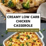 recipe image of chicken breast thighs shredded broccoli florets cream cheese heavy cream cheddar cheese mozzarella parmesan pork rinds ranch dressing sour cream butter cauliflower rotisserie chicken gouda arranged on a white marble kitchen counter with healthy clear glass bowls and rustic brown wooden kitchen sets under soft diffuse daylight