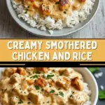 recipe image of chicken thighs or breasts long grain rice onion garlic mushrooms butter olive oil chicken broth milk or heavy cream flour cheddar cheese sour cream parsley thyme paprika garlic powder arranged on a white marble kitchen counter with healthy clear glass bowls and rustic brown wooden kitchen sets under soft diffuse daylight