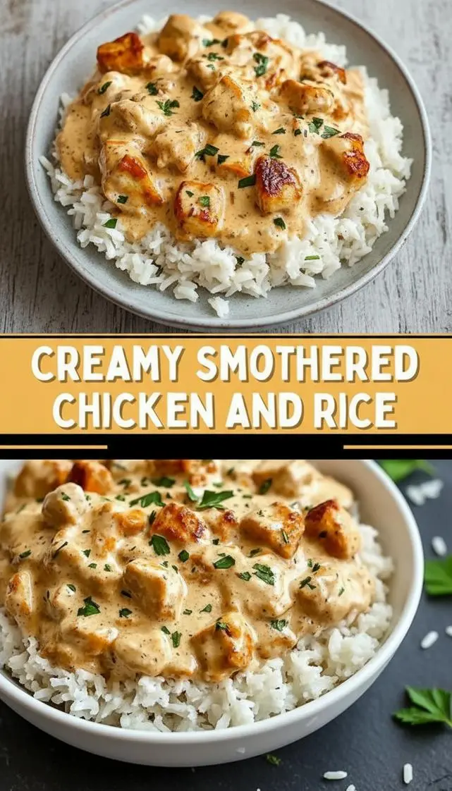 recipe image of chicken thighs or breasts long grain rice onion garlic mushrooms butter olive oil chicken broth milk or heavy cream flour cheddar cheese sour cream parsley thyme paprika garlic powder arranged on a white marble kitchen counter with healthy clear glass bowls and rustic brown wooden kitchen sets under soft diffuse daylight