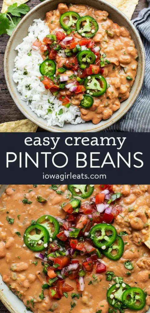 recipe image of dried pinto beans water onion garlic olive oil bay leaves salt cumin oregano jalapeno ham hock bacon chili powder in clear glass bowls with rustic brown wooden kitchen sets on a white marble kitchen counter under soft diffuse daylight