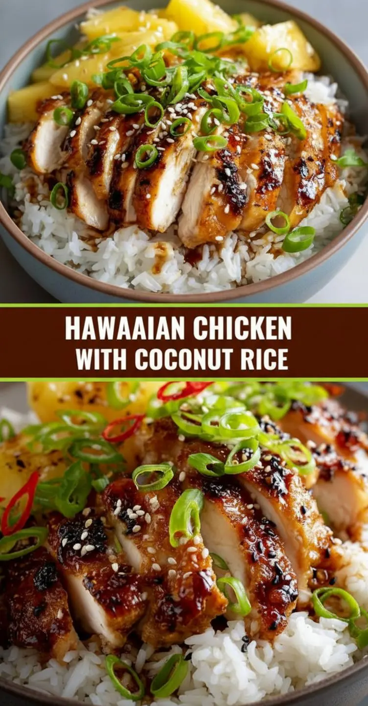 recipe image of a mise en place shot with fresh chicken pineapple juice pineapple chunks coconut milk jasmine rice soy sauce brown sugar garlic ginger sesame oil cilantro lime juice coconut flakes bell peppers in healthy clear glass bowls and rustic brown wooden kitchen sets on a white marble kitchen counter under soft diffuse daylight realistic top down