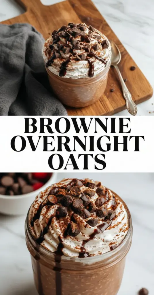 recipe image of rolled oats chocolate protein powder cocoa powder almond milk maple syrup vanilla extract chia seeds sea salt chocolate chips chopped walnuts peanut butter healthy clear glass bowls rustic brown wooden kitchen sets on a white marble kitchen counter under soft diffuse daylight
