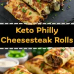 recipe image of realistic top down mise en place shot showing thinly sliced ribeye provolone cheese bell peppers onions mushrooms spinach and jalapenos arranged on a white marble kitchen counter with healthy clear glass bowls and rustic brown wooden kitchen sets under soft diffuse daylight